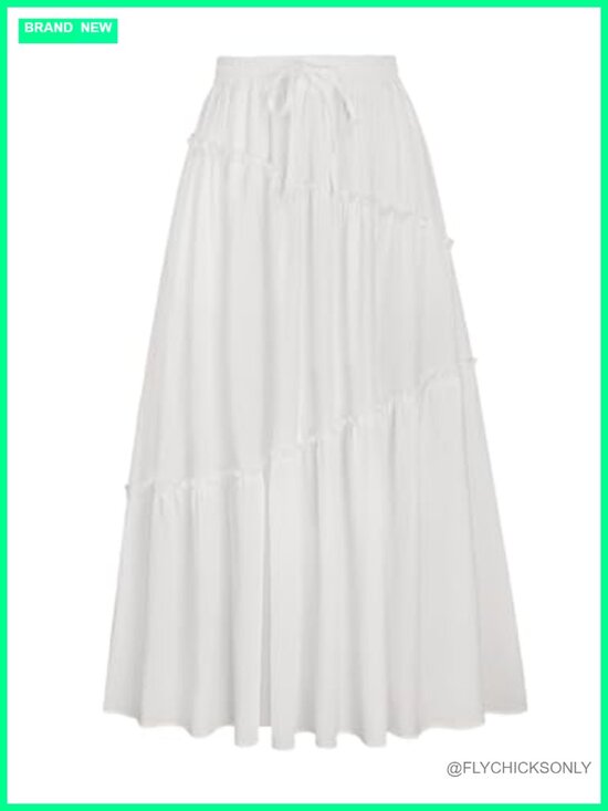 Dresses & Skirts - Smocked Tiered Maxi Skirt with Pockets High Waist A-Line Flowy Long